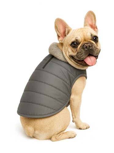 Image of The Pets Company Dog Winter Coat Jacket, Clothes, Windproof, Waterproof, Light Weight, Washable, Ultra Warm Thick Fleece Lined Dog Vest for Cold Weather Protection, (Grey, Small - Medium - 16 Inch)