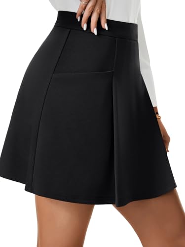 Rooscier Women's Pleated A Line High Waist Back Zipper Basic Mini Skirts with Pockets4