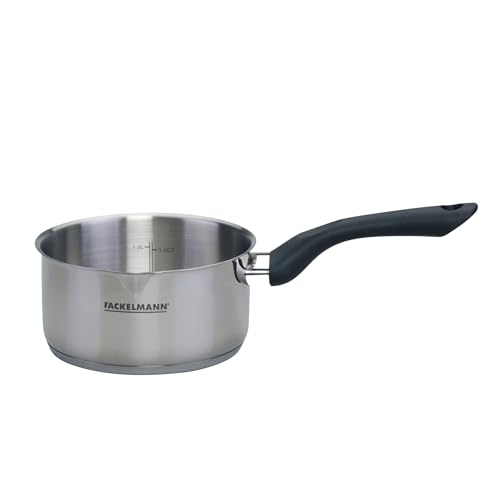 Fackelmann Geneva Cacerola 16X8 cms, Capacidad 1,5 Litros, Cazo de Acero Inoxidable con Núcleo de Aluminio, Resistente a Corrosión y Fácil de Limpiar, Distribución Uniforme del Calor