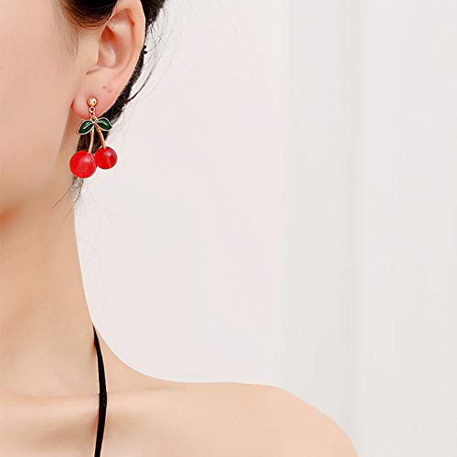 KaFu Handmade creative Light weight Fruits earring 18K Gold Plated Sweet and Lovely Cherry Tassel Dangle Drop Earrings For Women Girls2
