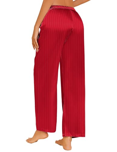 Image of Ekouaer Women Silky Satin Pajama Lounge Pants Sleep Pj Bottoms with Pockets