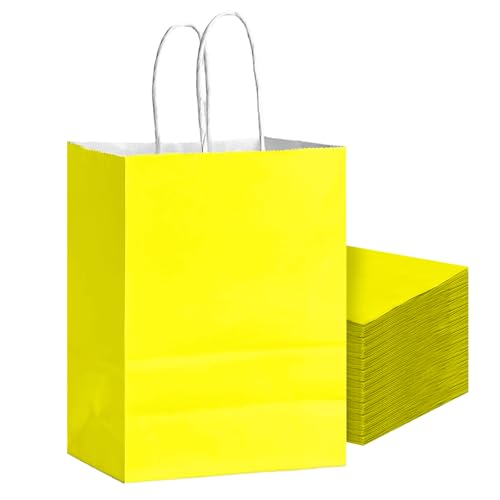 Bakepacker 24Pcs Paper Gift Bag with Handles Bulk Yellow Paper Bags Multiple Uses (8.3x6x3.15 Small Size)