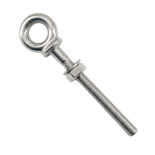 Image of M8x80 Lifting Eye Bolts 316 Stainless Steel Heavy Duty Long Shank Eyebolts with Washer and Nut Pack of 4
