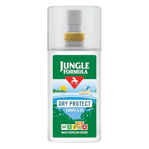 Jungle Formula Dry Protect Insect Repellent (90ml Spray Bottle) - DEET Free Mosquito, Midge & Biting Insect Repellent - Up To 6 Hours Protection From Bites - Non Greasy, Lightly Fragranced Bug Spray