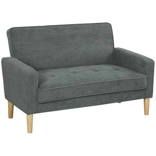 HOMCOM 2 Seater Sofa, Modern Velvet-Feel Sofa with Rubber Wood Le...