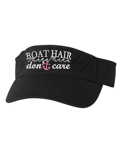 Go All Out One Size Black Visor Boat Hair Don't Care Embroidered Visor Dad Hat