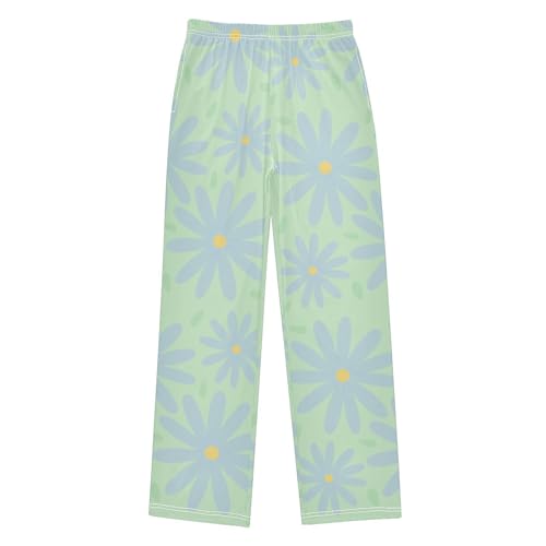 Blue Green Flower Boys Pants Boys Athletic Pants Long Pant for Boywith Pockets Wide-Leg Size 6-14Y