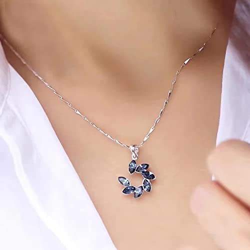 Shining Diva Fashion Latest Stylish Silver Plated Blue Crystal Chain Pendant Necklace Gifts for Women and Girls (14617np)