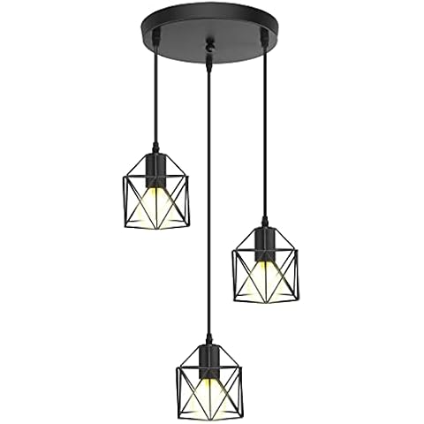 Industrial Pendant Lighting, Vintage Ceiling Lights Fixture Flush Mount, Black Kitchen Light Fittings Ceiling, Adjustable Metal Geometric Hanging Lighting for Dining Room, Hallway Cover