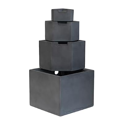 A&B Home 41.7" Tall Gray Concrete Water Fountain with 4 Tier Block Design, Large Modern Outdoor Fountain Indoor Waterfall Fountain for Garden Patio Backyard Deck Home Art Decor