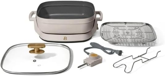 Beautiful 5-in-1 Electric Skillet ~ Expandable up to 7 Qt With Glass Lid, by Drew~Barrymore(Porcini Taupe)