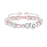 Solza Heart Bead Initial Bracelet C – Personalized Stainless Steel Beaded Bracelet with Letter Charm, Adjustable Heart Bracelet, Fashion Jewelry Gift, Stackable Personalized Jewelry Accessory