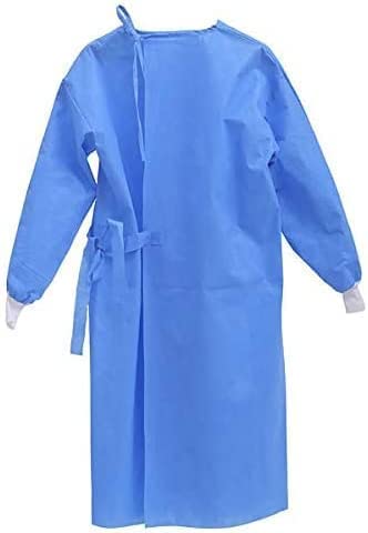 MEDICAL NATION 10 Pack Disposable Isolation Gowns - Blue Level 1 Non-Woven Material - PPE Gowns Disposable for Dental, Medical Use, Fluid-Resistant and Latex-Free Gowns, Universal Size