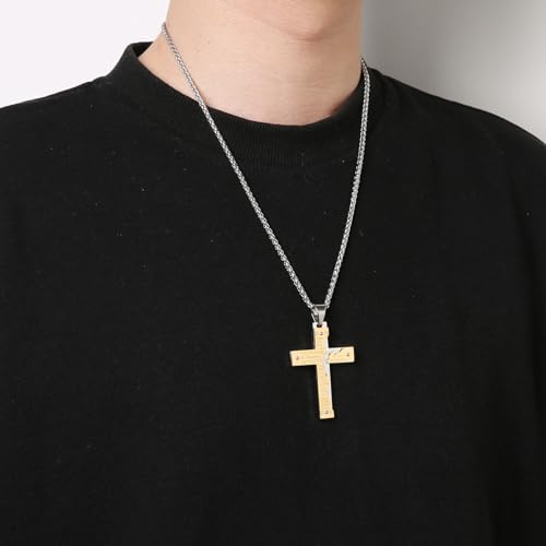 HZMAN Men's Stainless Steel Jesus Christ Crucifix Cross Lord's Prayer Pendant Necklace2