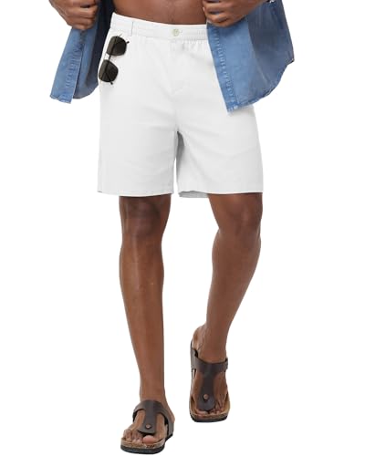 ZKMAN Mens Linen Shorts Casual 7 Summer Beach Breathable Zip Fly Shorts