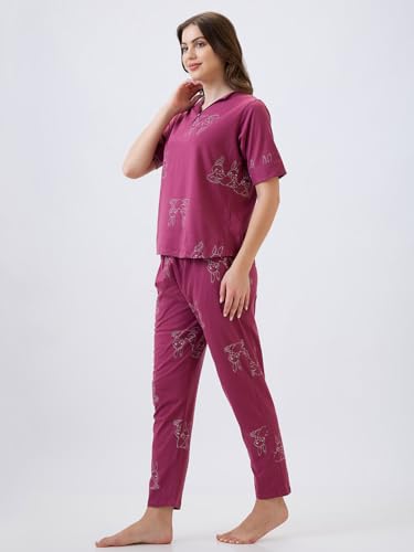 Image of AV2 Women's Cotton Printed Round Neck Short Sleeve Nightsuit Set | Pajama Set | Casual Night Dress for Women- 2887