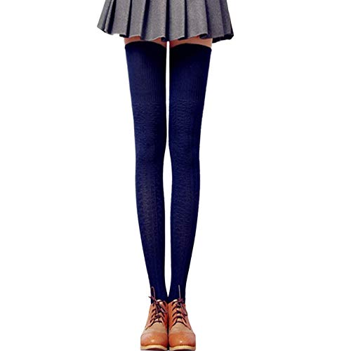 Bakicey Medias de algodón por encima de la rodilla, medias de punto largas de invierno, azul marino, Talla única Cover