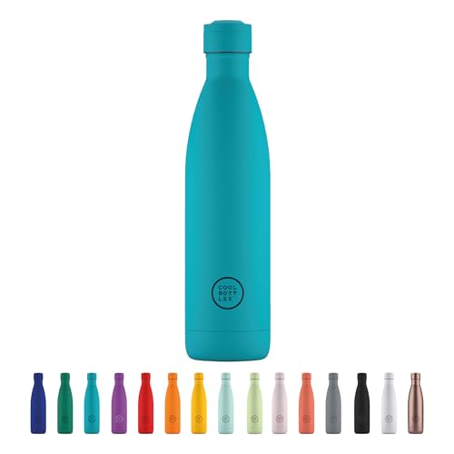 Cool Bottles - Botella de Agua de Acero Inoxidable - 750 ml ml - Vivid Turquoise - 30,5 x 7cm - Botella Térmica Hermética - Bebidas frías 36 horas y calientes 18 horas - Triple-Cool Technology