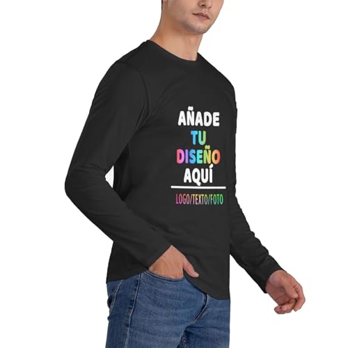 Camiseta Personalizada Manga Larga Hombre, Imprime Cualquier Foto de diseño/Texto/Logo, Camisetas Personalizado para Hombre y Mujer, añade tu Imagen Divertida. Camisetas para Parejas