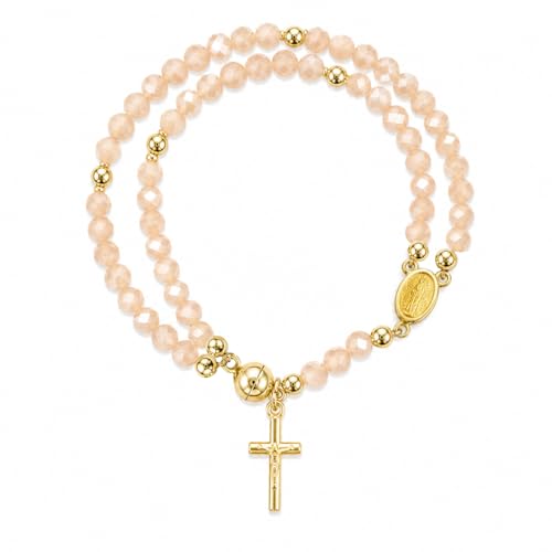 Bracelet perles de cristal irrégulières et croix vintage femme