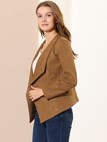 Allegra K Women Faux Suede Jacket Lapel Draped Open Front Cardigan Casual Trendy Suede Blazer Small Brown4