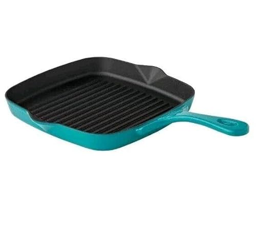For Pioneer Woman PAINTED MEADOW Teal Speckle 9.5 Square Cast Iron Grill Pan