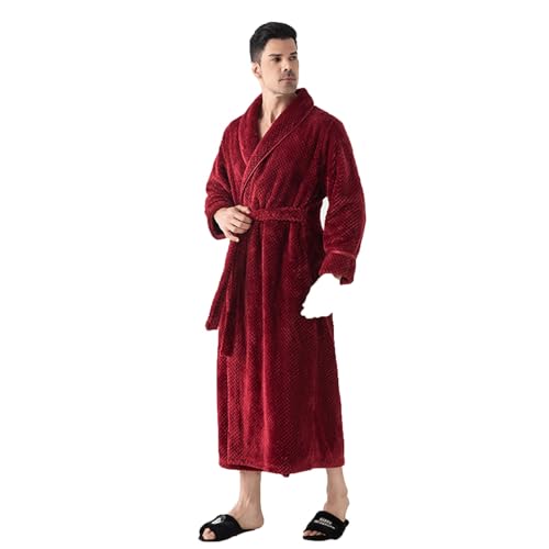 Men's Shawl Collar Fleece Bathrobe Long Spa Robe Winter Flannel Nightgown Couple Bathrobes Shower Sleepwear Homewear