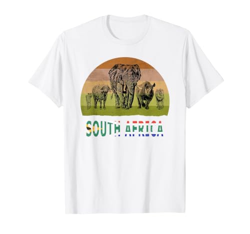 Big Five Retro Sunset Design for South Africa Safari T-Shirt, Men, White, XX-Large