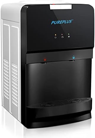 PUREPLUS Water Cooler Top Loading Countertop Water Cooler Dispenser, Hot & Cold Water, Child Safety Lock, Holds 3 or 5 Gallon Bottles, Compression Refrigeration Technology, Black