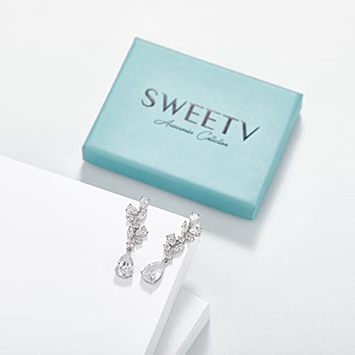 Sweetv Bridal Wedding Earrings For Brides Bridesmaides-Marquise Teardrop Earrings For Women, Cubic Zirconia Drop And Dangle Earrings For Prom Or Pageant,Jewelry, Silver #TOP6