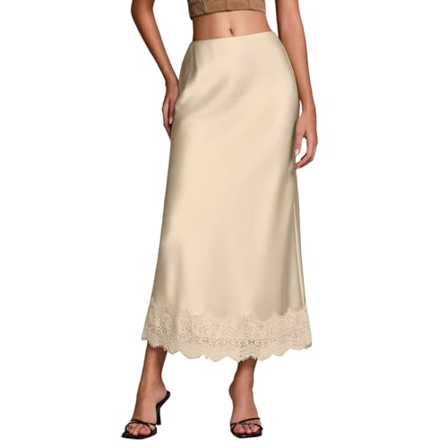 Jupe en satin soie noble et dentelle élégante coupe trapèze midi