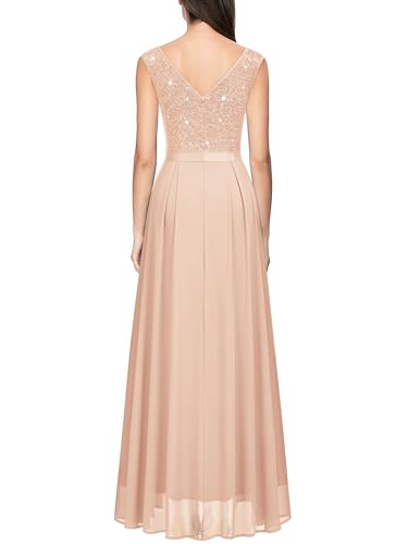 Image of Miusol Women's Sexy Deep V-Neck Sequin Lace Double Sleeveless Evening Party Maxi Dress