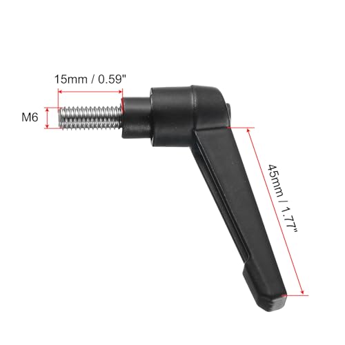 Image of uxcell Adjustable Clamping Lever Handle M6 x 15mm Metric 304 Stainless Steel Male Threaded Stud Hand Knobs Push Button Ratchet Rotating Screw Handles Bolts with Locking Lever Black