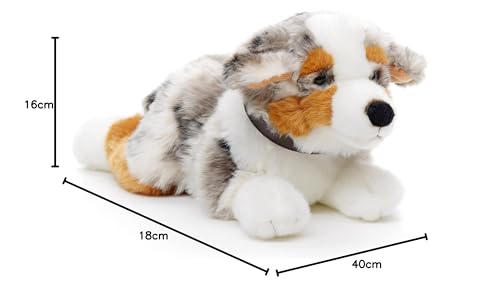 Uni-Toys - Australischer Schäferhund mit Halsband, liegend - 40 cm (Länge) - Plüsch-Hund, Haustier - Plüschtier, Kuscheltier