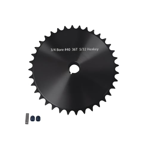 Image of #40 Roller Chain Sprocket 36 Tooth 3 /4 inch Bore (3 /16 inch Keyway) Black Oxide Rust-Proof with 2 Set Screws & Key Included for Mini Bike Go-Kart Hill Climbing Torque,Hardened 1045 Steel 40BS36-3 /4