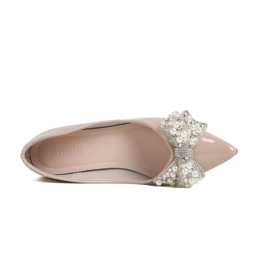 Women's Pumps Low Chunky Block Heel Rhinestone Closed Pointed Toe Comfortable Slip on Work Dress Shoes for Office3