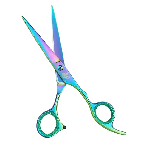 Professional Hair Cutting Scissors Set, 6.5 Inch Stainless Steel, with Comb, for Salon and Home Use (Rainbow, 6.5in (1 Piece))