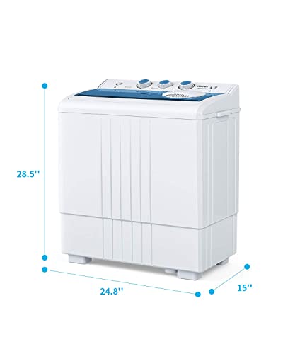 Kuppet Compact Twin Tub Portable Mini Washing Machine 21Lbs Capacity, Washer(14.4Lbs)&Spiner(6.6Lbs)/Built-In Drain Pump/Semi-Automatic, White&Blue #TOP7