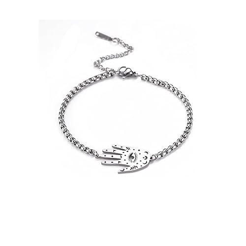 unift Mano di Fatima Bracciale per le Donna in Acciaio Anox Charm Hamsa Mano di Fatima Bracciale Gioielli Buona Fortuna Amuleto (argento 2)