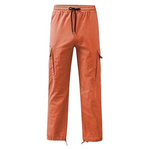 Pantalones cargo para hombre, ajuste holgado, pantalones de combate con múltiples bolsillos laterales, diseño de pierna recta con cordón en la cintura, costuras reforzadas, tela de algodón cómoda