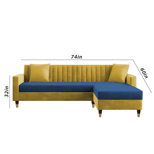 Image of Casaliving Garcia L Shape Sofa Set for Living Room Premium Fabric Sofa (4 Seater RHS, Blue Yellow)