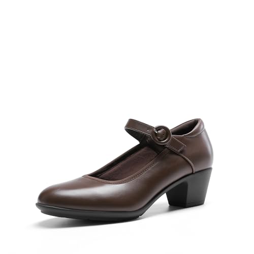 DREAM PAIRS Mary Jane Shoes Women Low Chunky Heels Closed Toe Pumps Comfortable Work Business Dress Shoes 7.5 Brown