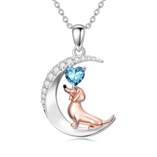 Image of PROESS Animal Birthstone Necklace 925 Sterling Silver Otter /Axolotl /Hippo /Elephant /Dachshund /Monkey /Red Panda Pendant Necklace Animal Birthstone Jewelry Gifts for Women