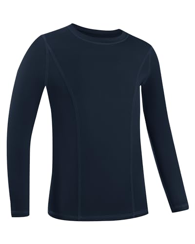 Blueleaf Boys Compression Shirt Long Sleeve Youth Quick Dry Baselayer Kids Football Athletic Undershirt Navy