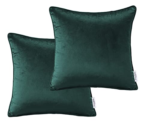 Bronwen Mathews Velvet Cushion Covers 45x45 cm Pack of 2 Bottle Green Decorative Throw Pillowcases Soft Modern Square Durable For Sofa Chair Garden Living Room Balcony Car (Bottle Green).