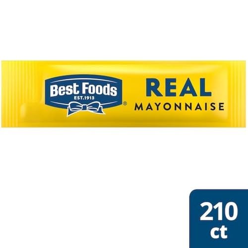 Best Foods Real Mayonnaise Packets Single Serve, 0.38 Oz, 210 Pack | Gluten Free, Made with Cage Free Eggs, Rich Creamy Texture, Individual Sticks, for Burgers, Sandwiches & Catering