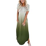 Women's Casual Loose Sundress Long Dress Sleeveless Split Maxi Dresses Gradient Summer Beach Dress with Pockets