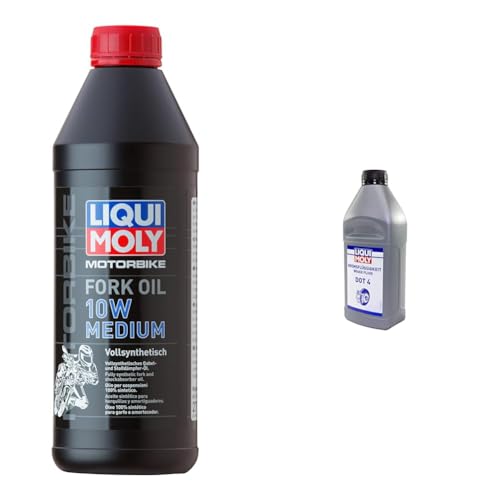 LIQUI MOLY Motorbike Fork Oil 10W medium | 1 L | Motorrad Gabelöl | Art.-Nr.: 2715 & Bremsflüssigkeit DOT 4 | 1 L | Bremsflüssigkeit | Art.-Nr.: 21157