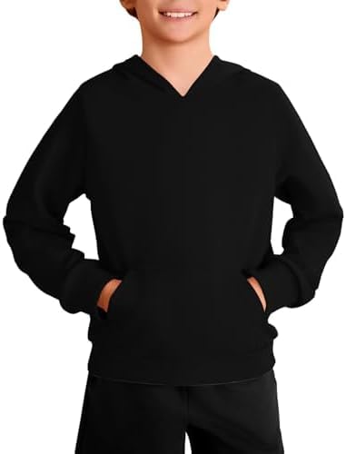 Image of Haloumoning Boys Fashion Hoodies Kids Long Sleeve Hooded Sweatshirts with Kangaroo Pocket 5-14 Years, Black, 5-6 Years