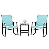 Shintenchi Juego de 3 muebles de exterior con sillas mecedoras y mesa de centro de cristal, color azul